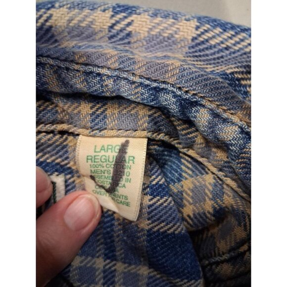 L.L. Bean Mens Large Regular Blue & Tan Plaid Button-Up Shirt 100% Cotton Casual - Picture 3 of 6